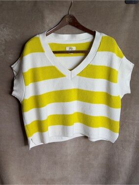 Maeve by Anthropology Striped V-Neck Knit Top lime / White size XXS runs large